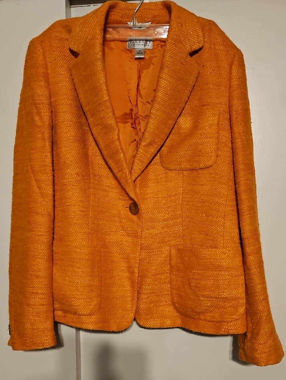 VTG Talbots Collection 100% Silk Blazer Textured Jacket Orange Tangerine Size 8